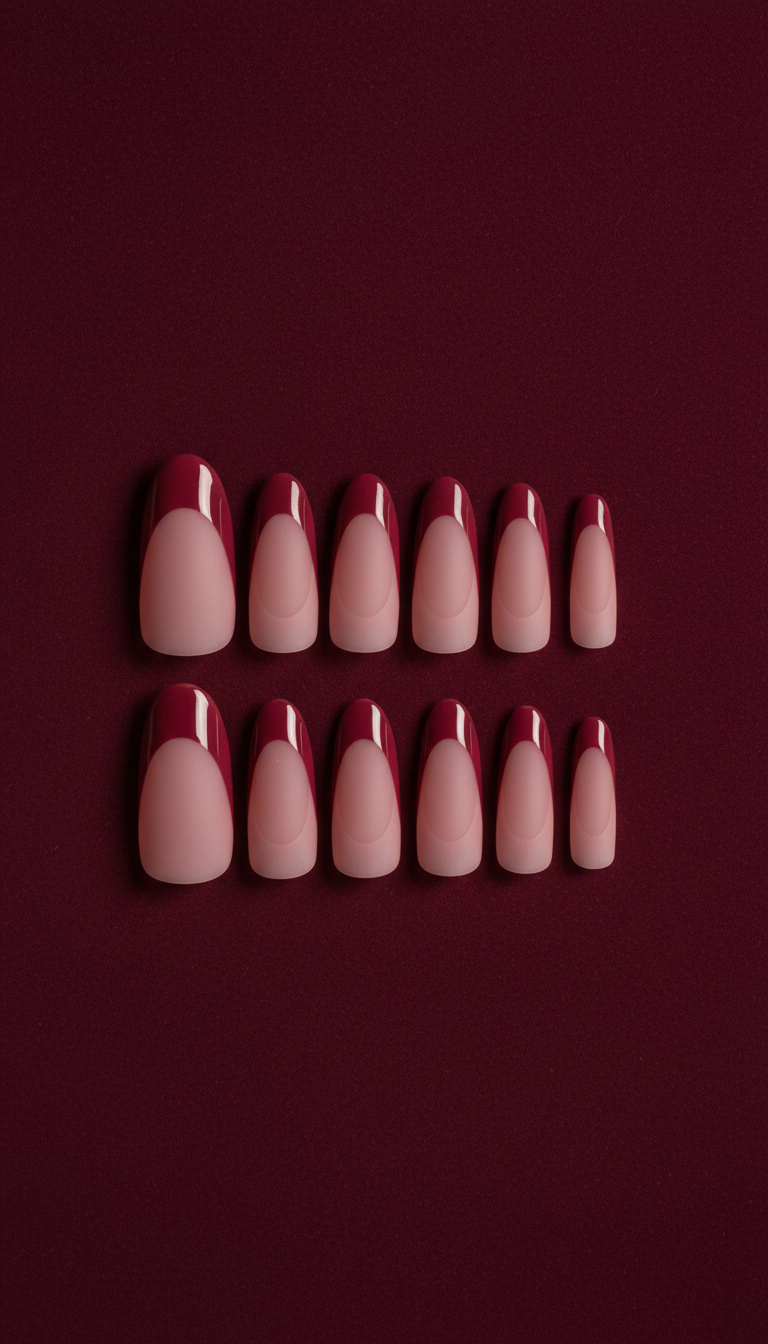 Burgundy French Tip Press-On Nail Set